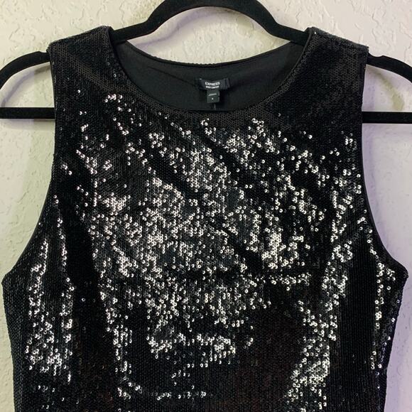EXPRESS Body Contour Small Bodysuit Sequin Sleeveless Form Fitting Crew Neck NWT - Picture 4 of 13